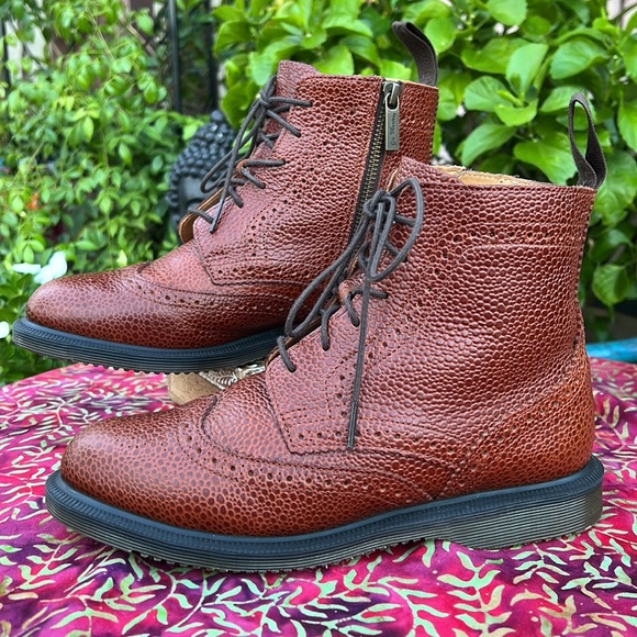 Dr. Martens Delphine Caramel Brown Brogue Detail Wingtip Ankle Boots - Picture 14 of 17